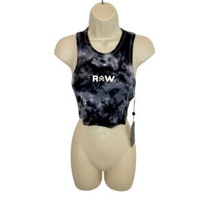 NEW RAW Tie Dye Cropped Tank Top Black White Sleeveless Size NWT - S